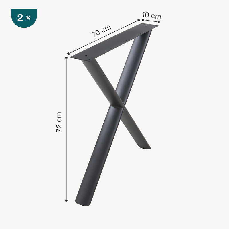 Szkic wymiarowy Stelaż stołu Klixjö zestaw 2 szt. stal 72x70x10 cm czarny [en.casa]