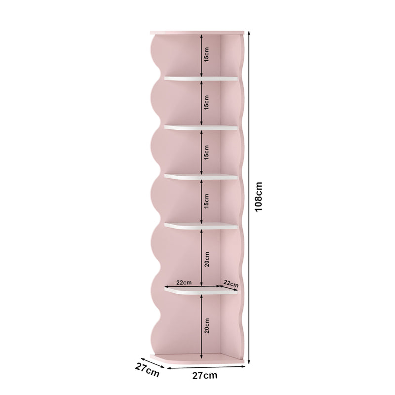 Szkic wymiarowy Półka narożna dla dzieci Vestnes 108x27x27 cm Cotton Candy/Biała [en.casa]