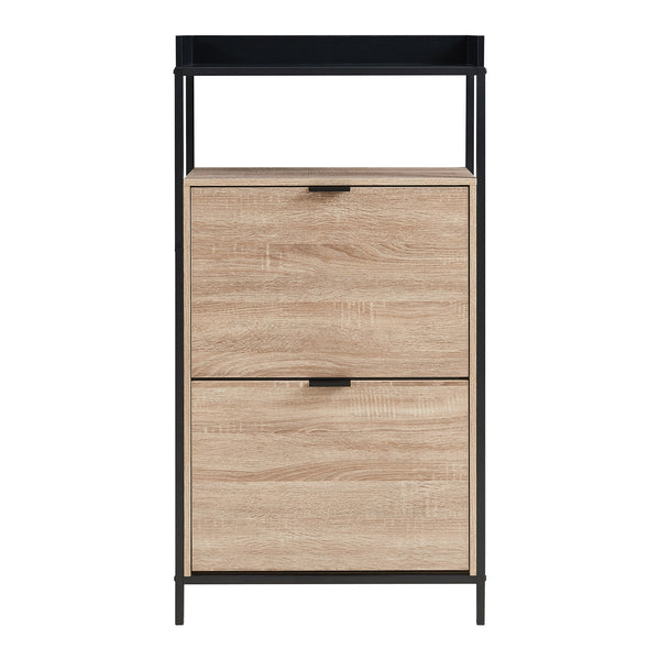 Wózek na buty Belana z 2 klapami 116x60x24 cm czarny/dąb [en.casa]
