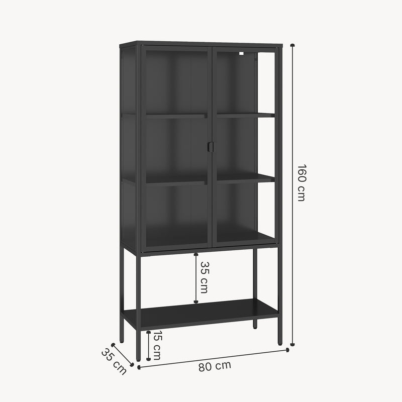 Szkic wymiarowy Gablota Borshavisa stalowa 2-drzwiowa 160x80x35 cm czarna [en.casa]