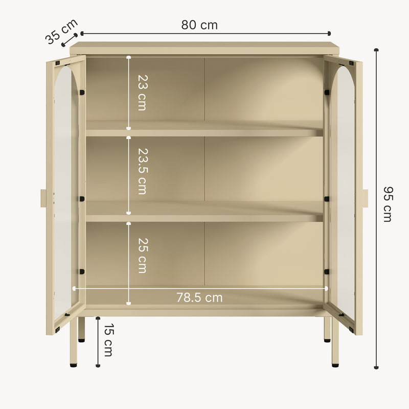 Szkic wymiarowy Witryna-komoda Klippestad stal 95x80x35 cm kolor wielbłądzi [en.casa]