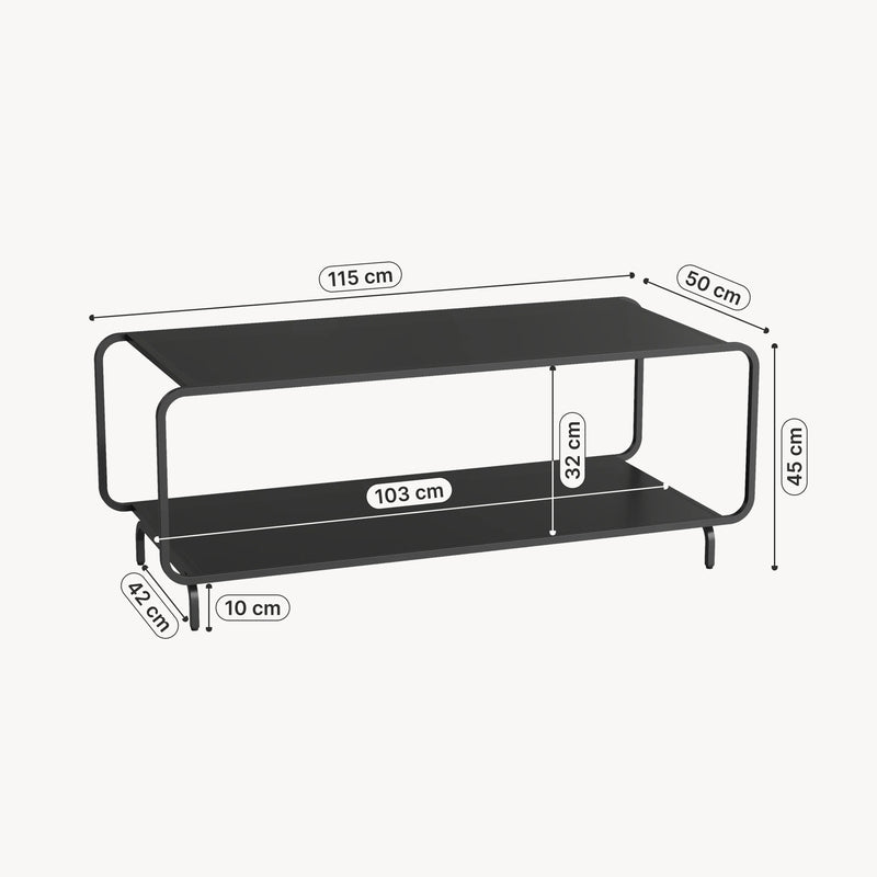 Szkic wymiarowy Stolik kawowy Færder 115x50x45 cm stal czarna [en.casa]