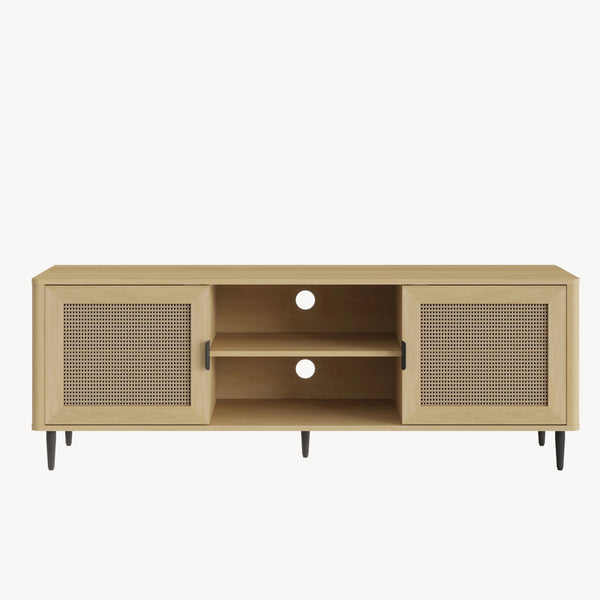 Szafka RTV Lukhomso 152x40x54 cm w optyce dębu/optyce rattanu [en.casa]