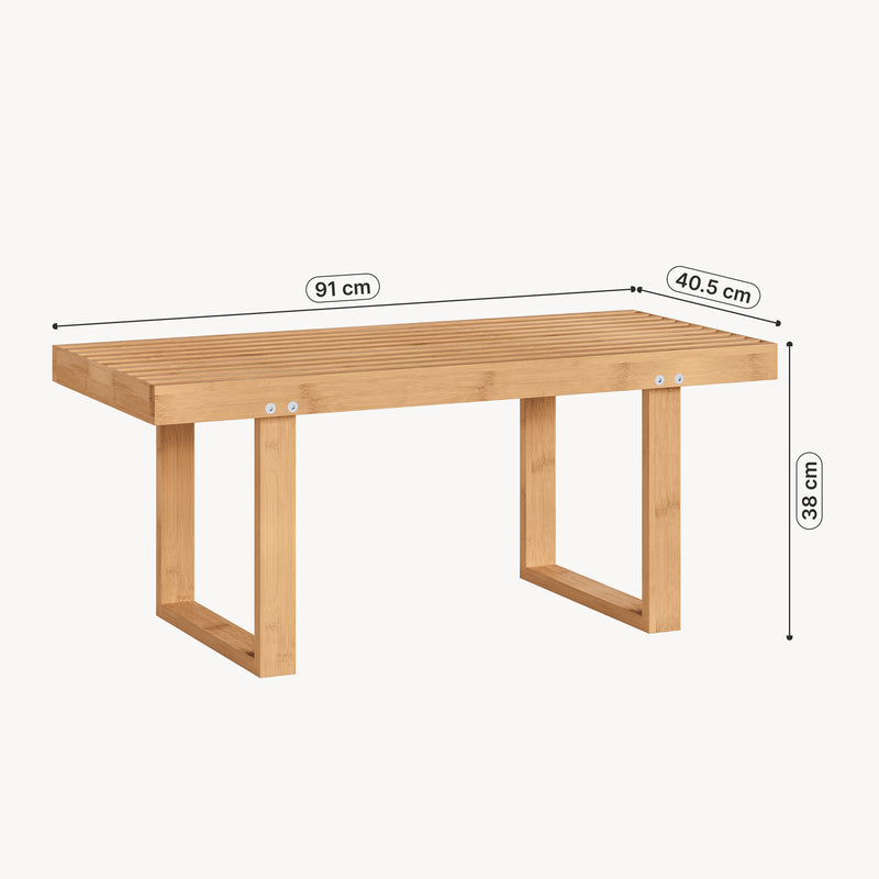 Szkic wymiarowy Ławka Aarela 91x41x38 cm bambus [en.casa]