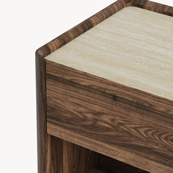 Stolik nocny Trorlon 55x50x40 cm w optyce orzecha/trawertynu [en.casa]