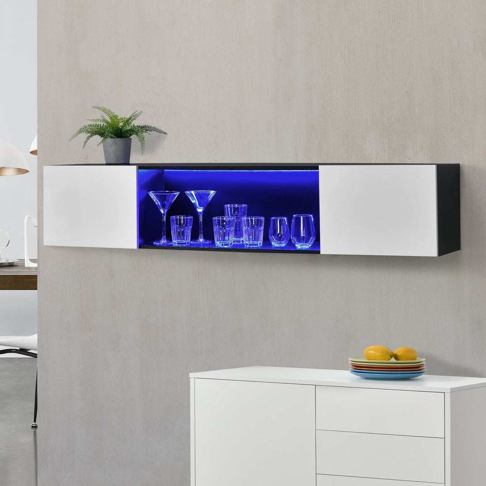 Szafka wisząca Thabong 150x30x30 cm z oświetleniem LED czarna/biała en.casa - premiumXL
