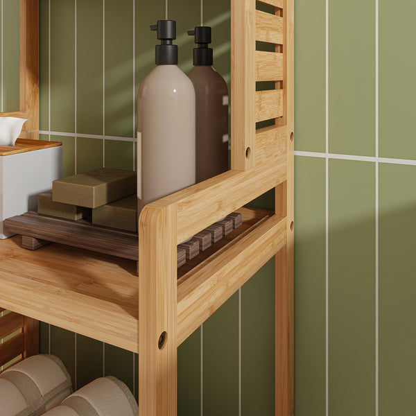 Półka stojąca Forssa 165 x 42 x 28 cm naturalny bambus [en.casa]