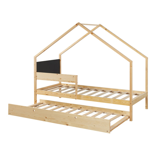 Łóżko domowe Sodankylä z wysuwanym łóżkiem i 2 materacami 90x200cm [en.casa]
