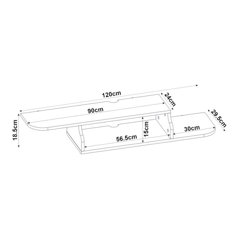 Szkic wymiarowy Wisząca szafka RTV Kershaby 120x30x19 cm biała [en.casa]