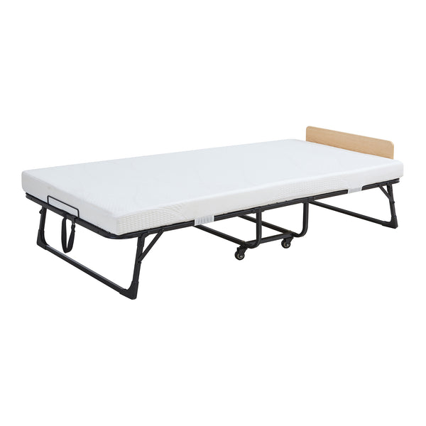 Metalowe łóżko składane Lustendi z materacem 200x90cm czarny/dąb [en.casa]