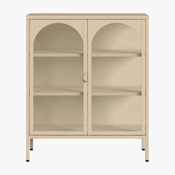 Witryna-komoda Klippestad stal 95x80x35 cm kolor wielbłądzi [en.casa]