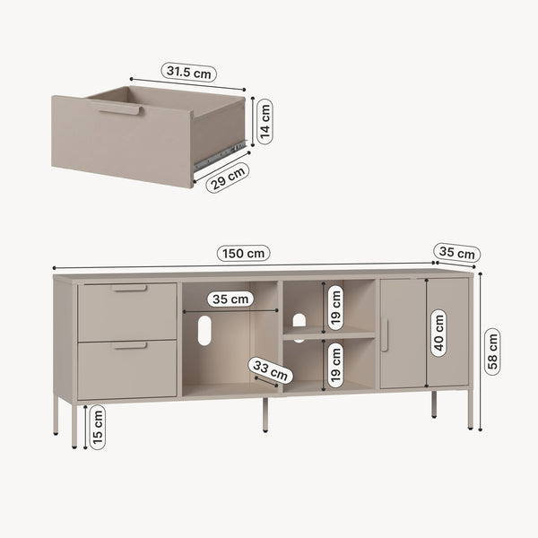 Szafka RTV Kliri Stahl 150x35x58 cm w kolorze wielbłądzim [en.casa]