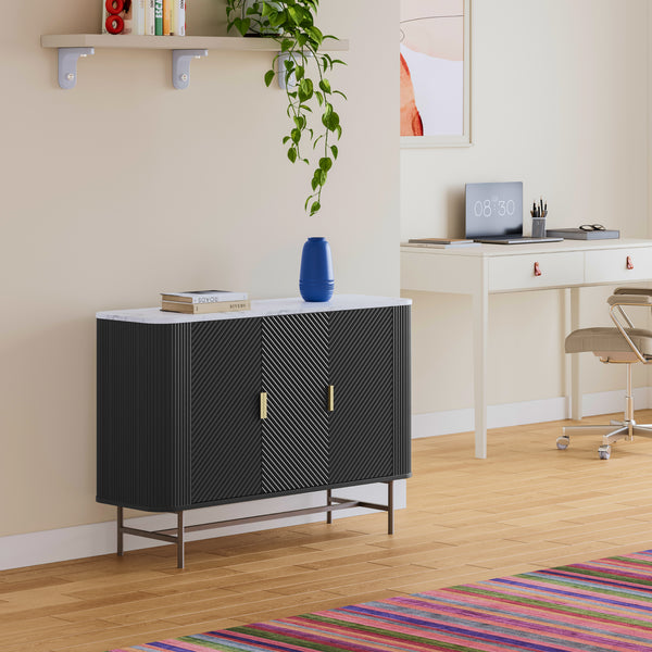 Sideboard Olvehok 110x40x77 cm czarny/efekt marmuru, biały [en.casa]