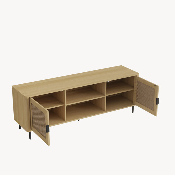 Szafka RTV Lukhomso 152x40x54 cm w optyce dębu/optyce rattanu [en.casa]