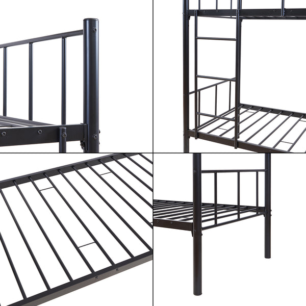 Berimma metalowe łóżko piętrowe z 2 materacami 90x200 cm czarne [en.casa]