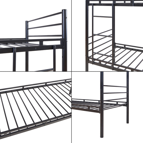Bevapis metalowe łóżko piętrowe z 2 materacami 90x200 cm czarne [en.casa]