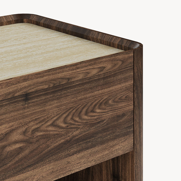 Stolik nocny Trorlon 55x50x40 cm w optyce orzecha/trawertynu [en.casa]