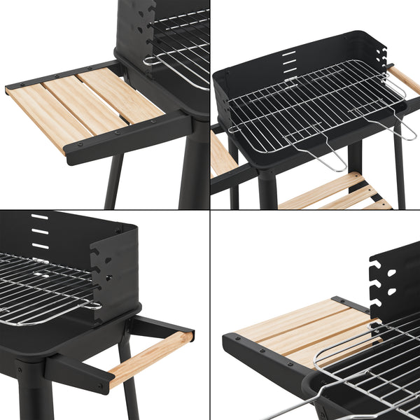 Wózek do grilla Ari 78x86x30cm czarny/bambus [casa.pro]