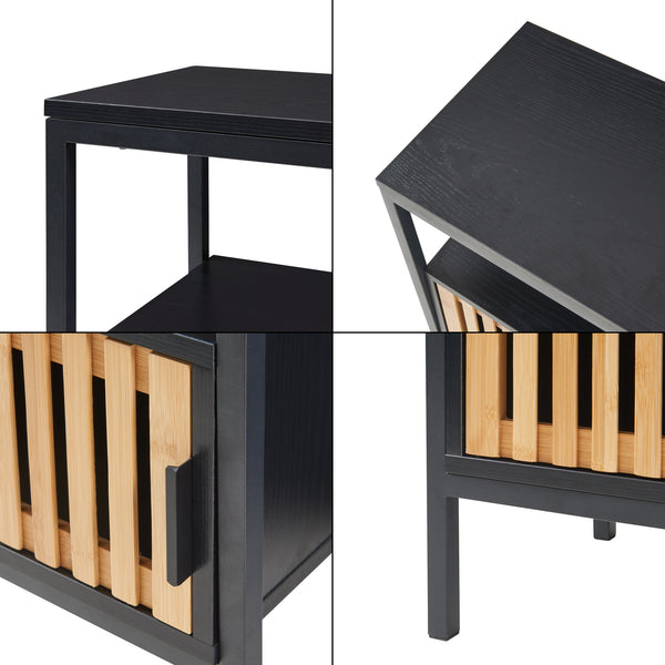 Stolik nocny Luniehti 58x40x33 cm czarny/natura [en.casa]