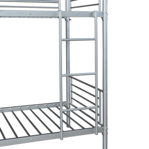 Łóżko piętrowe metalowe Soppsar z 2 materacami 200x90 cm srebrne [en.casa]
