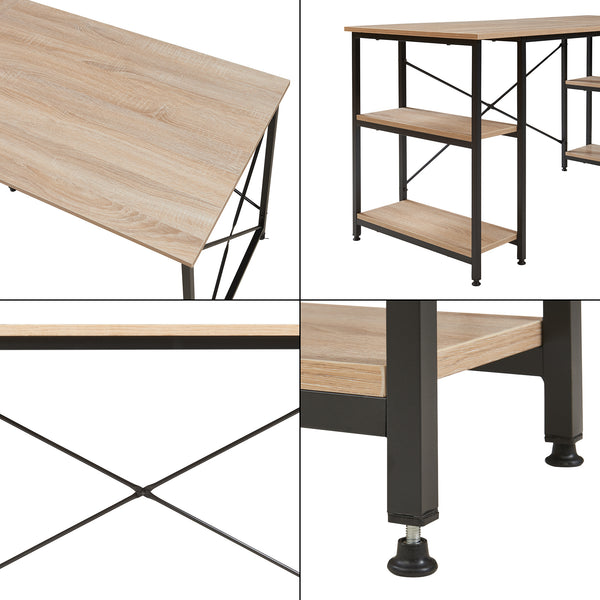 Biurko Klirurud z 2 półkami w kształcie litery L 150x150x75 cm dąb [en.casa]