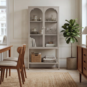 Szafa witrynowa Klippestad stal 160x80x35 cm kolor wielbłądzi [en.casa]