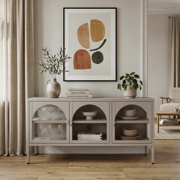Witryna-komoda Klippestad stal 118x35x55 cm kolor wielbłądzi [en.casa]