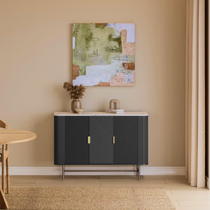 Sideboard Olvehok 110x40x77 cm czarny/efekt marmuru, biały [en.casa]
