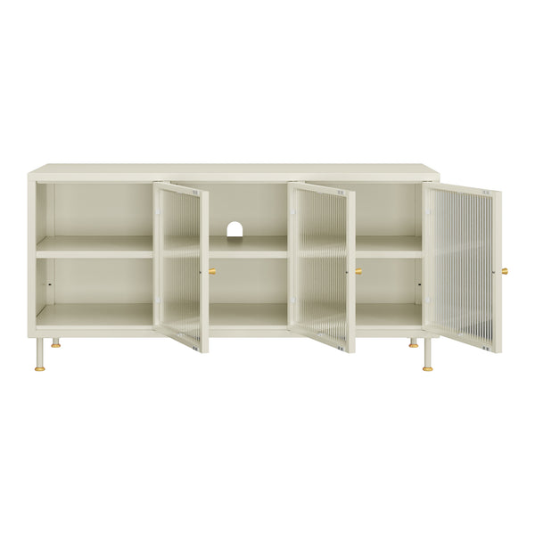 Szafka pod TV Lindau stal 120x40x59 cm kremowa biel [en.casa]