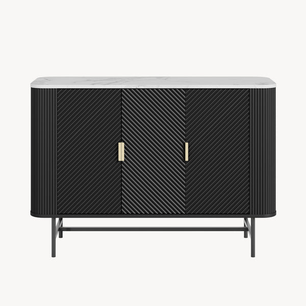 Sideboard Olvehok 110x40x77 cm czarny/efekt marmuru, biały [en.casa]