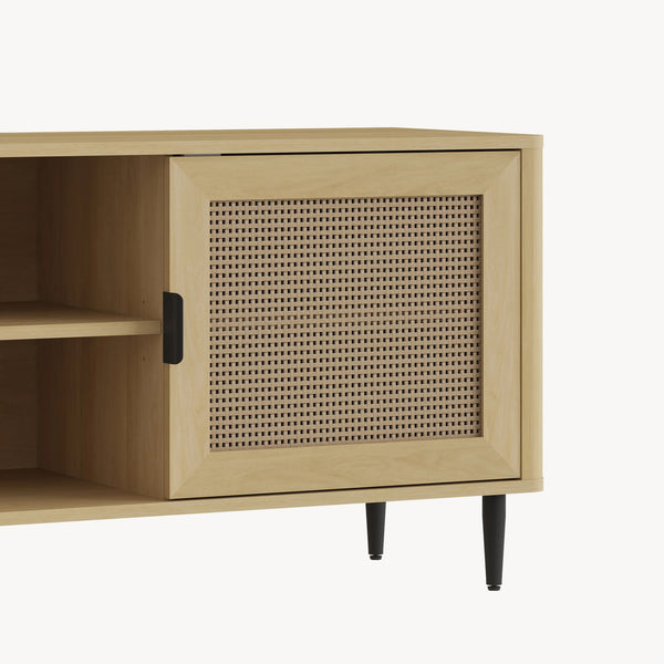 Szafka RTV Lukhomso 152x40x54 cm w optyce dębu/optyce rattanu [en.casa]
