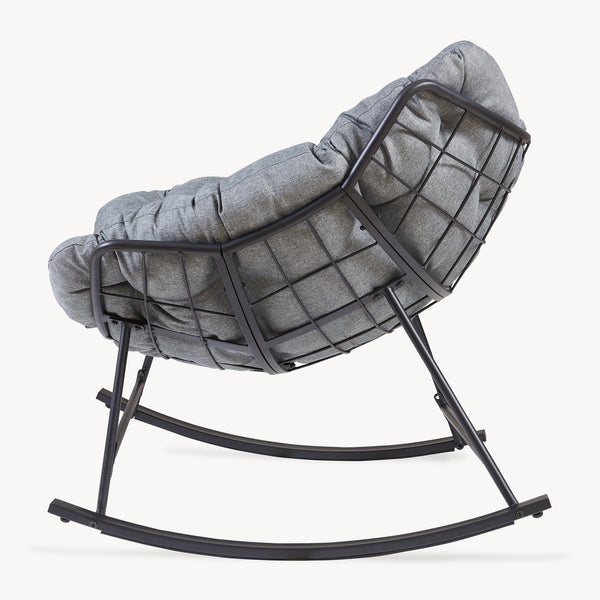 Fotel bujany kosz Villeneuve 85x90x91 cm Czarny/Szary [en.casa]