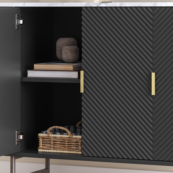Sideboard Olvehok 110x40x77 cm czarny/efekt marmuru, biały [en.casa]