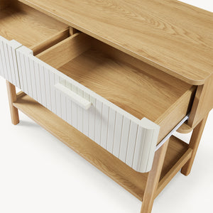 Konsola Ferrersp z 2 szufladami 100x40x80 cm dąb/kolory piasku [en.casa]