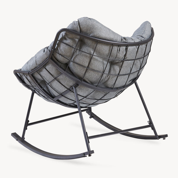 Fotel bujany kosz Villeneuve 85x90x91 cm Czarny/Szary [en.casa]