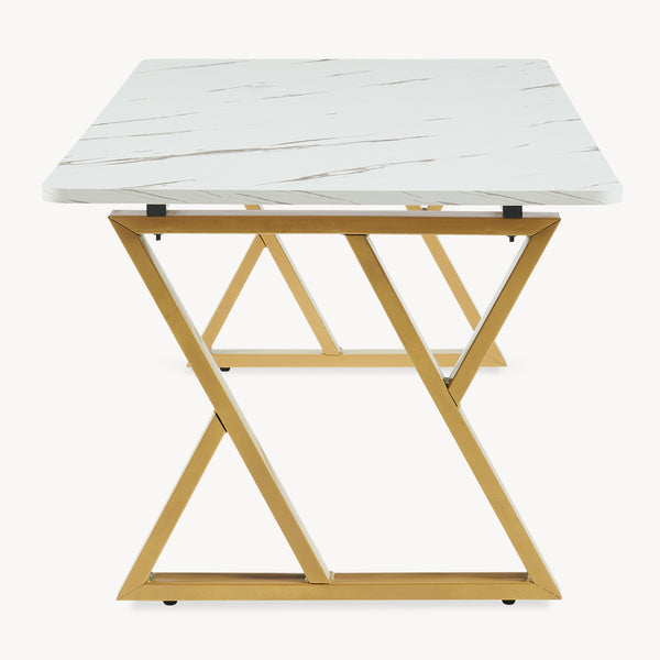 Stolik kawowy Nolu 120x60x46 cm w kolorze złotym/efekt marmuru, biały [en.casa]