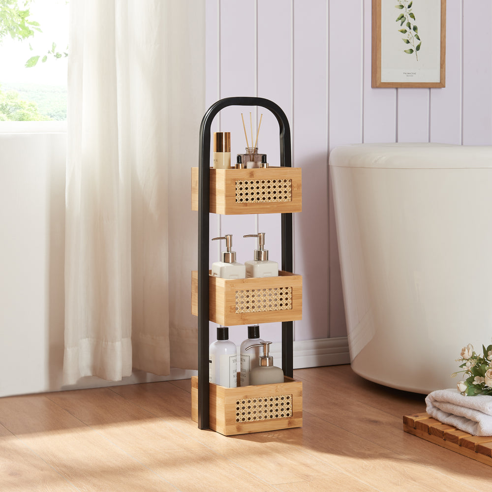 Regał łazienkowy Tervola 73x23x19 cm czarny/bambus [en.casa] - premiumXL