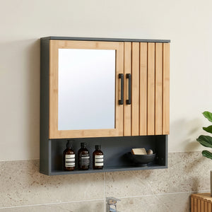 Szafka z lustrem Svanes 58x56x13 cm Ciemnoszary/Naturalny [en.casa]