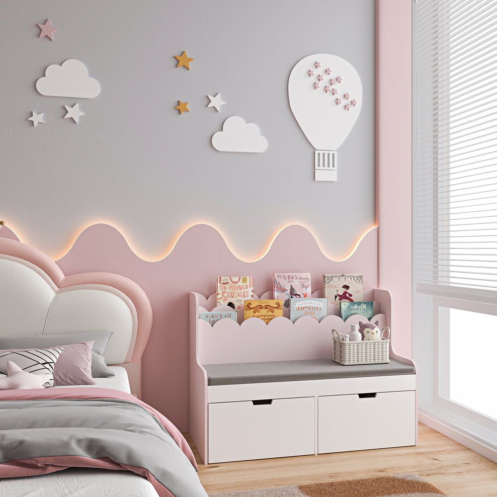 Ławka dziecięca z półką Vestnes 100x45x70 cm Cotton Candy/Biały [en.casa] - premiumXL