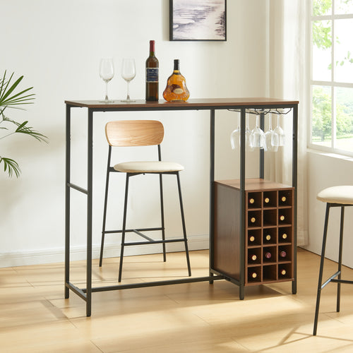 Stół barowy Trøndelag 120x40x105 cm z regałem na wino na 15 butelek [en.casa] - premiumXL