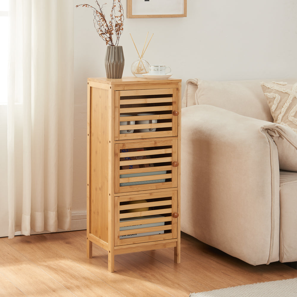Szafka pomocnicza z 3 drzwiami Ypäjä 82x33x27 cm bambus [en.casa] - premiumXL