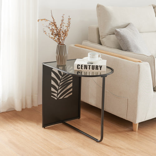 Stolik pomocniczy Ulvik 50x50x35cm z metalu i szkła czarny [en.casa] - premiumXL