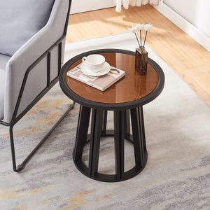 Stolik pomocniczy Burgess 51xØ51 cm czarny/imitacja orzecha [en.casa] - premiumXL
