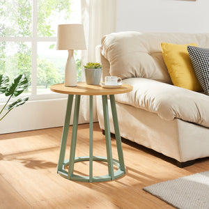 Stolik pomocniczy Lensuu 48xØ48 cm pastelowa zieleń/dąb [en.casa] - premiumXL