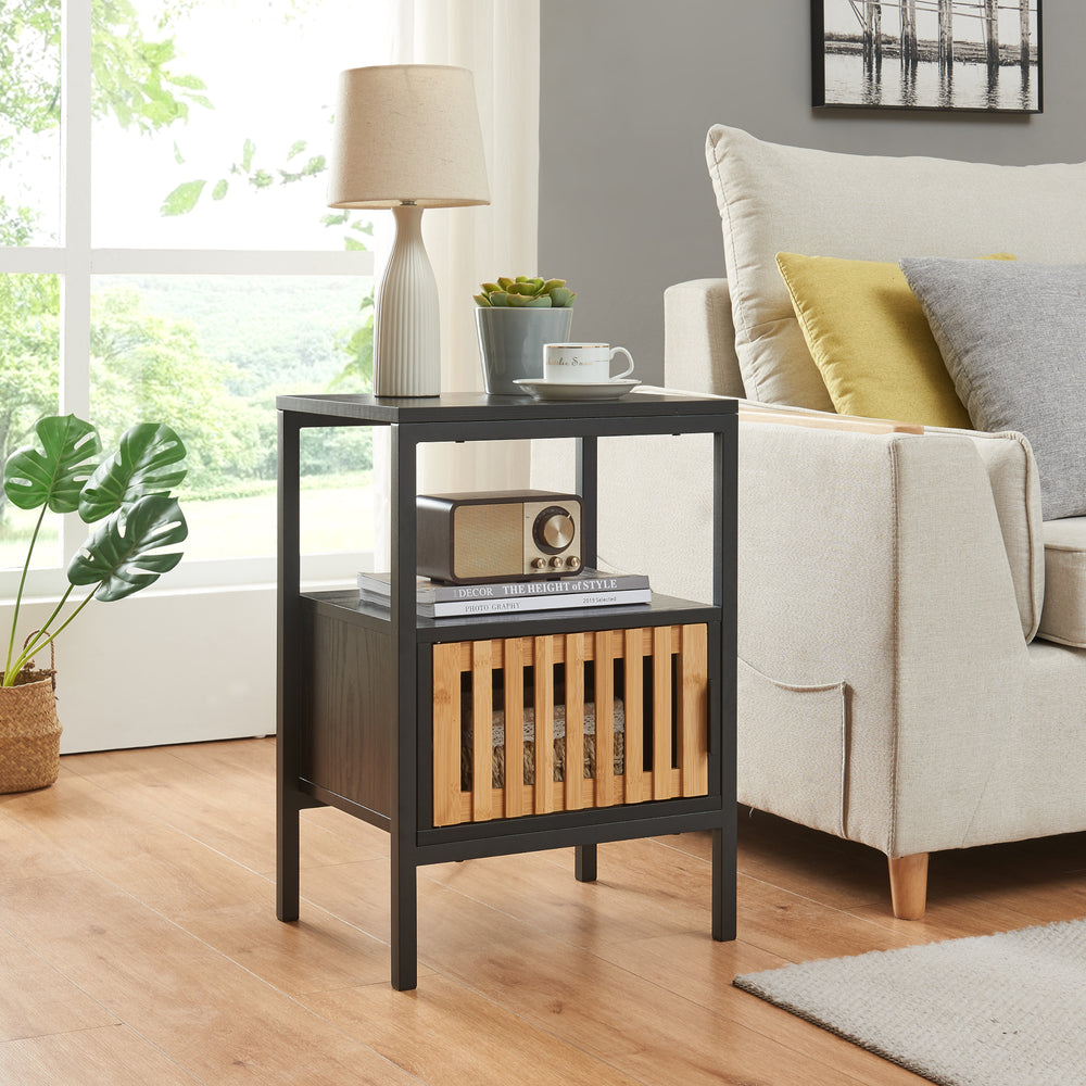 Stolik nocny Luniehti 58x40x33 cm czarny/naturalny [en.casa] - premiumXL