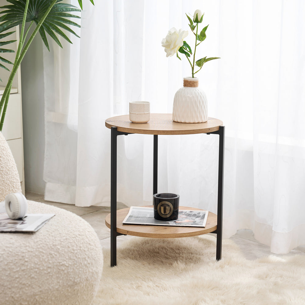 Stolik pomocniczy Kuopio 50xØ40cm czarny/imitacja drewna [en.casa] - premiumXL