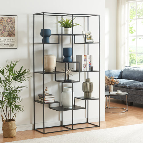 Regał stojący Råde metalowy 180x100x35 cm czarny [en.casa] - premiumXL