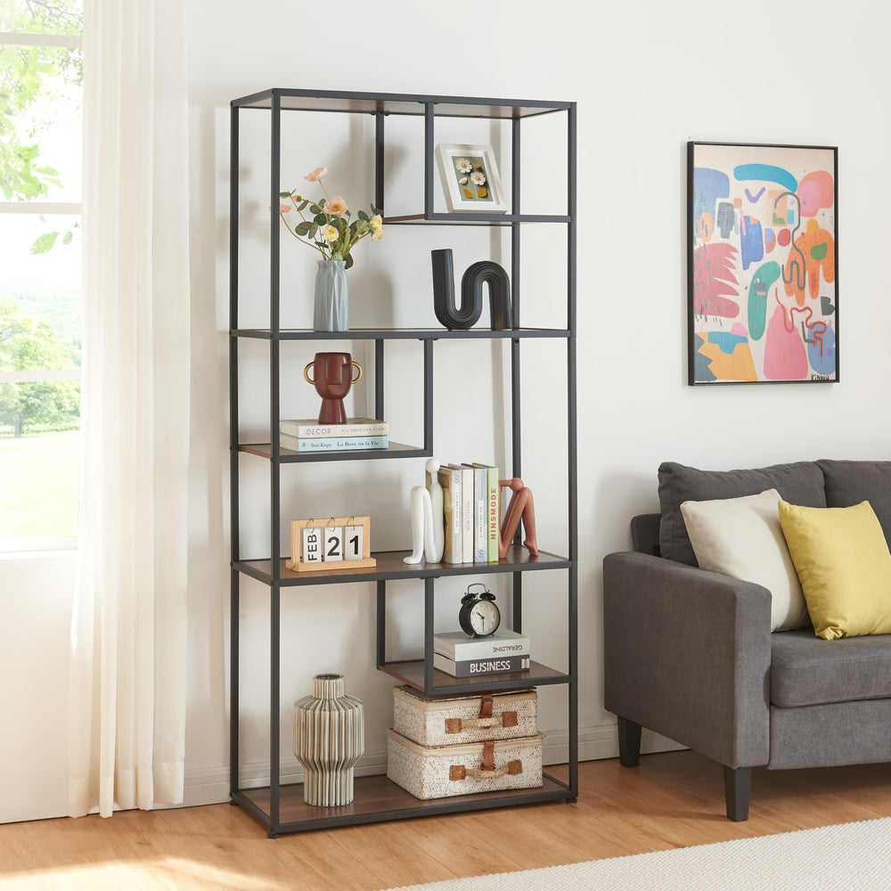 Regał na książki Østre 180x83x34 cm czarny/orzechowy [en.casa] - premiumXL