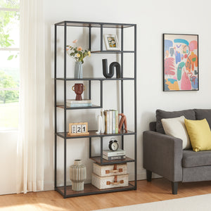 Regał na książki Østre 180x83x34 cm czarny/orzechowy [en.casa] - premiumXL