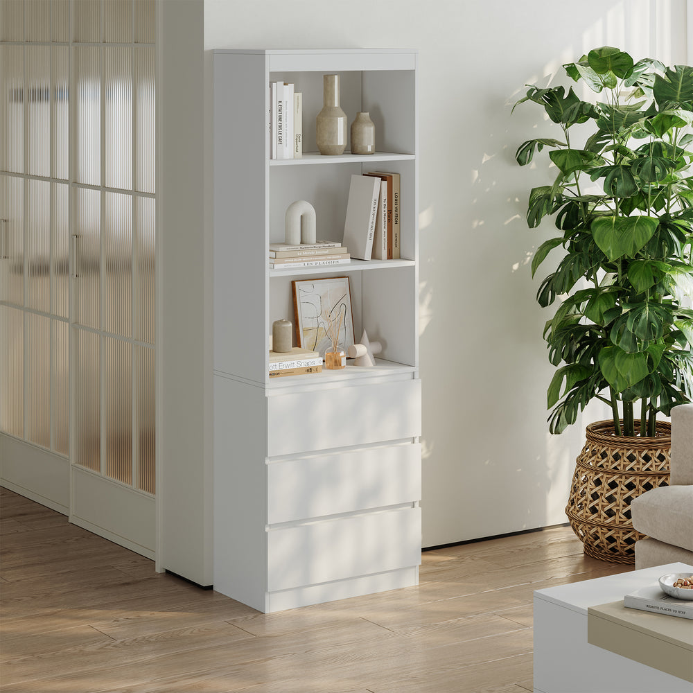 Regał na książki Les z 3 szufladami 180x60x35 cm biały [en.casa] - premiumXL